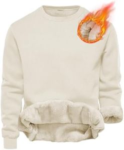Yeokou Mens Fashion Warm Fleece Crewneck Sweatshirt Thick Sherpa Lined Pullover Tops(Beige-S)