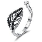 MILACOLATO 925 Sterling Silver Thumb Ring for Women Girls, Open Adjustable Vintage Silver Celtic Knot/CZ Leaf/Black Glazed Square/Double Twisted Statement Finger Ring Jewellery With Gift Box D