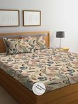 GACHDECOR Homes Cotton Feel Glace Cotton Elastic Fitted Printed King Size Double Bed Bedsheet with 2 Pillow Covers Fits Upto 8 inches Mattress,Size- 72x78x10 Inches, Beige Anokhi