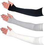 Qiuyan 3 Pairs Comfy Arm Sleeves with Thumb Hole Protection Cooling Arm Sleeves 3 Colors Compression Long Women Men Summer Sun Arm Cover Sleeves Tattoo Cover for Sports Workouts Cycling Driving