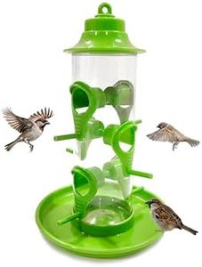 DA Bird Aviary Wild Bird Feeder with Multiple Feeding Ports, Clear Container with Green Lid and Base, Outdoor Hanging Design 6 Window Sparrow Parrot All Birds (Multicolor)