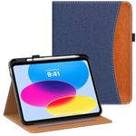 MoKo for iPad 10th Generation Case iPad 10.9 Inch Case 2022 with Pencil Holder, Multi-Angle Viewing iPad Case 10th Generation with Soft TPU Back Hand Strap for iPad 10th Gen 2022, Denim Blue/Brown