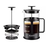 AGARO Delite French Press Coffee And Tea Maker, Borosilicate Glass Body With Sleeves, Glass Carafe, BPA Free Plastic Lid Strainer, 600Ml