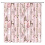 Christmas Shower Curtain Xmas Tree Deer Snowflake Reindeer Star Winter Holiday Teens Pink Beige Festival Bathroom Home Curtain Decor with Hooks,70" Wx70 H