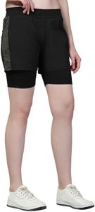 CHKOKKO Gym Shorts for Women Workout Sports Running Quick Dry Fit Double Layer Inner Compression with Pockets Breathable Lightweight Wear Olive M