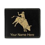 LaserGram Bi-Fold Wallet, Bull Rider Cowboy, Personalized Engraving Included (Black with Gold)