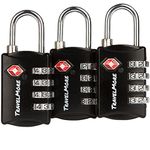 3 Pack TSA Luggage Locks with 4 Digit Combination - Heavy Duty Set Your Own Padlocks for Travel, Baggage, Suitcases & Backpacks – Black