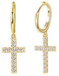 Milacolato 14K Gold Plated Tiny Sterling Silver Hoop Earrings Pave CZ Gold Cross Minimalist Chic Dangle Earrings for Women Gold