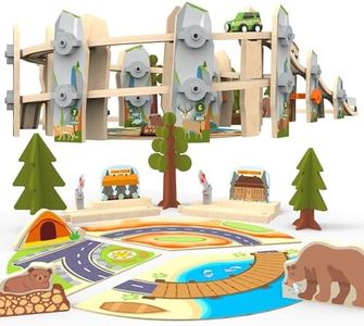 ORBRIUM 141 Pcs National Park Spiral Wooden Train Set STEAM STEM Multi-Level Compatible with Brio, Thomas Wooden Railway