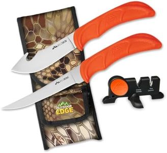 OUTDOOR EDGE WildBone, 4-Piece Hunting Knife Set, Field Dressing & Game Processing Knives - Gut-Hook Skinning & Boning/Fillet Knife, Carbine/Ceramic Sharpener, Camo Belt Scabbard - Deer & Elk