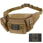 Rouinek Tactical Fanny Pack Military Waist Bag Pack Utility Hip Belt Pack Bag for Hiking Climbing Bumbag Fishing with C.A Patch (Tan) GJ-1