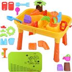 deAO Sand and Water Play Table 2 in 1 Plastic Outdoor Table for Toddlers with Times Tables and Accessories Included