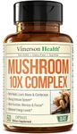 10-in-1 Mushroom Powder Supplement - Lion’s Mane Powder, Reishi Mushroom, Cordyceps, Chaga & more. Mushroom Complex Capsules for Memory, Focus, Immune Support, Energy. 60 Turkey Tail Mushroom Capsules