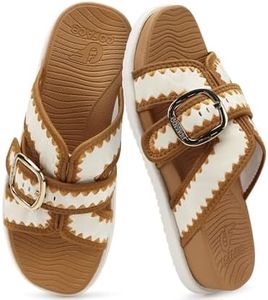 COFACE Womens Slide Sandals Dressy Fashion Arch Support Orthotic 2026 Ladies Woman Sliders Orthopedic Comfort Comfy Cloud Thick Cushion WhiteKhaki Size 7.5 Lightweight Plantar Fasciitis Casual Slip On