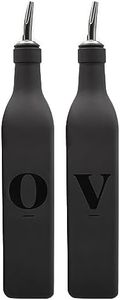 2PCS Olive Oil and Vinegar Dispenser Set, 17Oz Olive Oil Dispenser Bottle for Kitchen with Funnel for Easy Refill, Matte Black Glass Oil Bottle with Stainless Steel Pourers, Unique Kitchen Gadgets