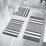 Pauwer 3 Pieces Luxury Bath Mat and Pedestal Mat Set Super Soft Microfiber Fluffy Bathroom Rug Machine Washable Absorbent Shower Rugs for Bathroom