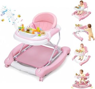 5 in 1 Baby Walker, Music and Lights Walker for Baby Boy Girls 6-12 Months, Foldable Baby Walkers with Wheels and Bouncer Combo Portable, Toddler Infant Walker with Adjustable Height