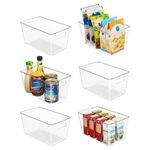 Vtopmart Clear Plastic Pantry Organizer Bins, 6 PCS Food Storage Bins with Handle for Refrigerator, Fridge, Cabinet, Kitchen, Countertops, Cupboard, Freezer Organization and Storage, BPA Free, Medium