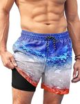 COOFANDY Mens Swimsuit Trunks Quick-Dry Swim Shorts with Compression Liner and Pockets Gradient Star L