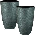 Stone Textured Effect Tall Plastic Planter, Set of 2 - Suitable for Indoor or Outdoor Use - 52cm (H) x 36cm (Dia)