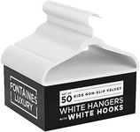 Fontaines Luxury Kid's White Velvet Felt Non Slip Clothes Hangers 50 Pack - Ultra Slim & Space Saving - Heavy Duty Swivel Black Hook for Children's Clothing, Shirt, Dress, Skirt & Pants Organization