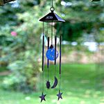 Garden Mile Mystical Colour Changing Solar Powered LED Sun, Moon and Stars Garden Wind Chimes Crystal Ball Garden Ornaments Copper Solar LED Lights for Yard, Garden Decor - 74cm(74cm, Stars and Moon)