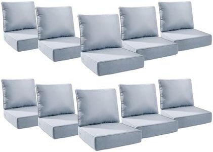 Pugire 6" Thick Outdoor Cushions 24x24x6, 10-Set Deep Seat Patio Cushions with Removable Cover, Waterproof & Fade Resistant Replacement for Wicker Chair, Loveseat, Sofa - Baby Blue