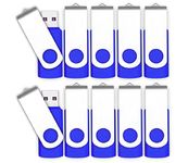 Vixelle 10 Pack 2GB High Speed USB 2.0 Flash Drives – 360° Swivel Metal Style USB Stick Pen Drive with Keychain Loop – 2GB USB Memory Sticks Bulk Pack for PC, TV, Mac, Car Audio – Blue