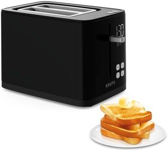 Krups KH641810 Smart'n Light Toaster, Zwei-Scheiben-Toaster, Digitaldisplay, 7 Bräunungsstufen, herausnehmbare Krümelschublade, Countdown, Anhebevorrichtung, Schwarz