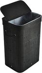 ALINK Bamboo Laundry Hamper Basket with Lid Handles and Removable Liner Dirty Clothes Storage Bag, Single Rectangular Hamper, Easily Assemble - Black