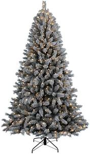 Treetopia Frosty Flocked - Artificial Indoor Christmas Tree, Prelit with LED Clear Lights, Hinged Branches, Holiday Décor, 7ft