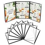 Kurtzy Triple Fold A5 Menu Covers (10 Pack) - 3 Fold Double View American Style Menu Holders - Black Trifold Clear Menu Covers with Corner Protectors - For Restaurants, Bars, Cafes, Food & Drink