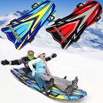 HOUSDAY 50 Inch Snow Sled, 2 Pack Large Snow Sleds for Kids and Adult 2-3 Riders Foam Sled with Slick Bottom Fast Toboggan Sled Molded 4 Handles Saucer Sled for Kids and Adults Winter Sledding