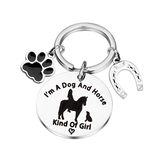 PLITI Horse Keychain Dog Lover Gifts Equestrian Gift Horseshoes Charm I'm a Dog And Horse Kind Of Girl Cowgirl Keyring (Dog Horse Girl CA)