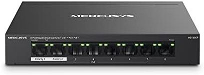 Mercusys 8-Port Gigabit Desktop Switch with 7-Port PoE+, Full Gigabit Ports, 65W Budget, Up to 250m, Isolation Mode for Network Security, Plug & Play, Metal Casing, Silent Operation Design (MS108GP)