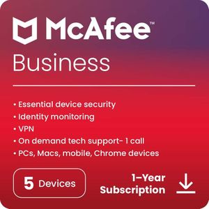 McAfee Security for Business 2024 | 5 Devices | Amazon Exclusive | Antivirus Internet Security Software | VPN, Password Manager, 1 Tech Support Call | 1 Year Subscription | Download Code