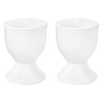 2X White Egg Cup Holder Set - Classic Style Porcelain Cups for Hard Soft Boiled Eggs - Microwave and Dishwasher Safe - by Argon Tableware