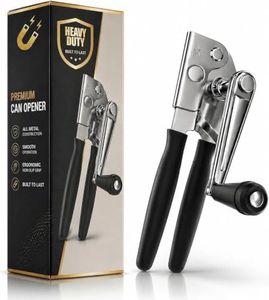 Heavy Duty Commercial Can Opener – Stainless Steel Can Opener for Large & Small Cans, Manual 360° Smooth Crank with Ergonomic Long Handles, Non-Slip Grip, 2-in-1 Bottle Opener for Restaurants & Home