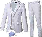 Mrbuerly Men Suit 3 Pieces Slim Fit, 2 Button Wedding Suit Prom Suit for Men Business Suit Jacket Vest Pant and Tie, White, Medium