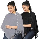 nene Breastfeeding Multi Purpose Scarf The Jersey Cotton Nursing Shawl, Breathable Breastfeeding Cover- Pack of 2 Large Size 180cmX55cm (Navy-Black)