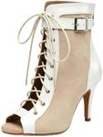 Women’s Ballroom Dance Boots Open Toe High Heel Ankle Shoes with Lace Up