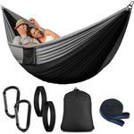 Camping Hammock - Single&Double Lightweigtht Nylon Hammocks with Tree Straps,Portable Hammock Swing for Outdoors, Backpacking, Travel, Beach, Garden, Breathable & Quick Drying Parachute Black