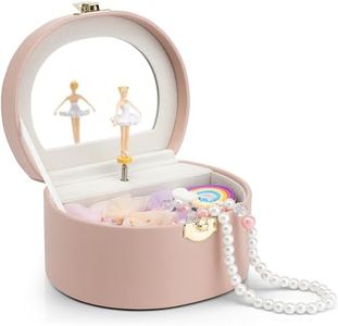 Vlando Musical Jewellery Box with Spinning Ballerina, Handheld Jewel Storage Case Childrens Musice Box Jewellery Storage Boxes with Lids for Children Bracelet,Ring,Necklasem,Pink