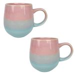 FIGHVER 17 oz Large Ceramic Coffee Mugs, Big Ceramic Tea Mug Set of 2, Pottery Coffee Cups for Latte, Cappuccino, Dishwasher & Microwave Safe, Unique Gift for Parents Couples (Pink-Light Blue, 2)