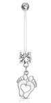 Forbidden Body Jewelry 14G 1" Pregnancy Bioflex Adjustable & Flexible Dangle Baby Feet CZ Maternity Belly Button Ring, Bioflex, cubic-zirconia