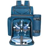 Hap Tim Picnic Basket Backpack for 2 Person with 2 Insulated Cooler Compartment, Wine Holder, Fleece Blanket, Cutlery Set,Perfect for Beach, Hiking, Camping, BBQs, Family or Wedding Gifts(36083-BL2)