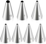 Dimeho 7 Pcs Piping Tips Set Round Hole Cupcake Frosting Nozzles Stainless Steel Cake Decorating Tool Russian Pastry Icing Dispensers Supplies for Baking Cookies Puff Doughnut Cream Bag Tip