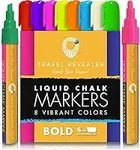 Travel Revealer Dry Erase Markers Bold Vibrant Color 6mm - 8 Pack Liquid Chalk Markers Reversible Dual Tip | Wet Dry Erase Markers for Dry Erase Boards, Chalkboards, Whiteboard markers