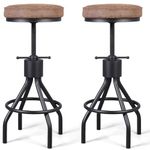 BOKKOLIK Set of 2-Vintage Bar Stool Swivel PU Leather Seat Kitchen Island Workbench Chair Height Adjustable 23-31 inch