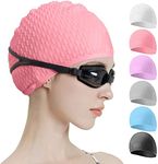 Tripsky Silicone Swim Cap,Comfortable Bathing Cap Ideal for Curly Short Medium Long Hair, Swimming Cap for Women and Men, Shower Caps Keep Hairstyle Unchanged, Large